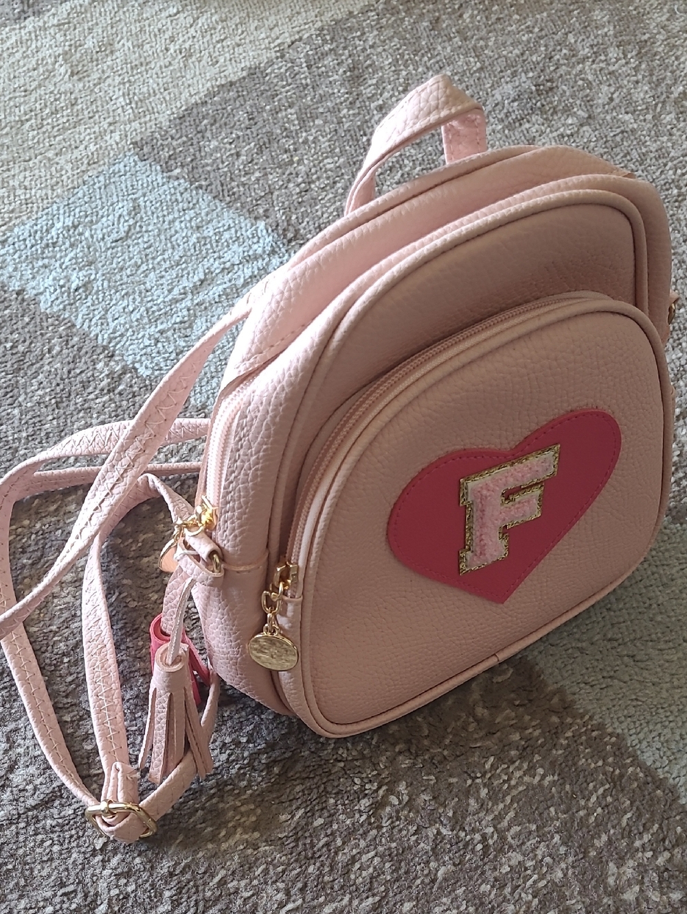 Pink Heart Crossbody/backpack Bag with Initial F